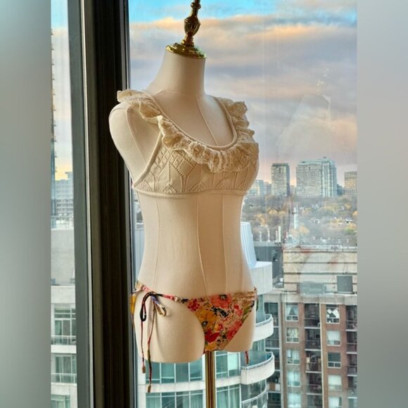 🆕 ZIMMERMANN 🧿 NWT Alight Frill Knit Scoop Bikini, Ivory Floral - Sz 3 US 8/10 - Picture 6 of 16